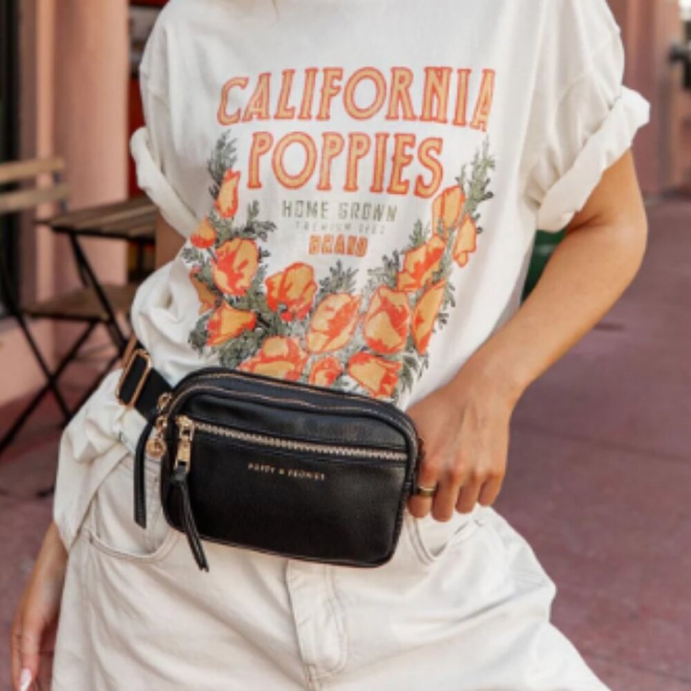 **SOLD** Poppy & Peonies "On The Run" Vegan Leather Belt Bag in black *NWT - Picture 6 of 16